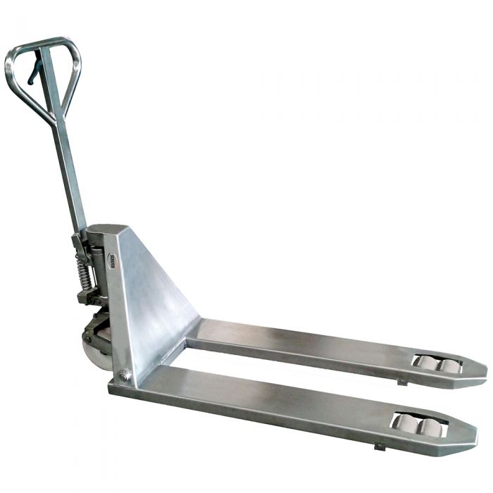 Gabelhubwagen Premium Edelstahl - 2000 kg Tragfähigkeit - 1150 mm Gabellänge - geeignet für Hygienevorschriften Gabelhubwagen Premium Edelstahl - 2000 kg Tragfähigkeit - 1150 mm Gabellänge - geeignet für Hygienevorschriften