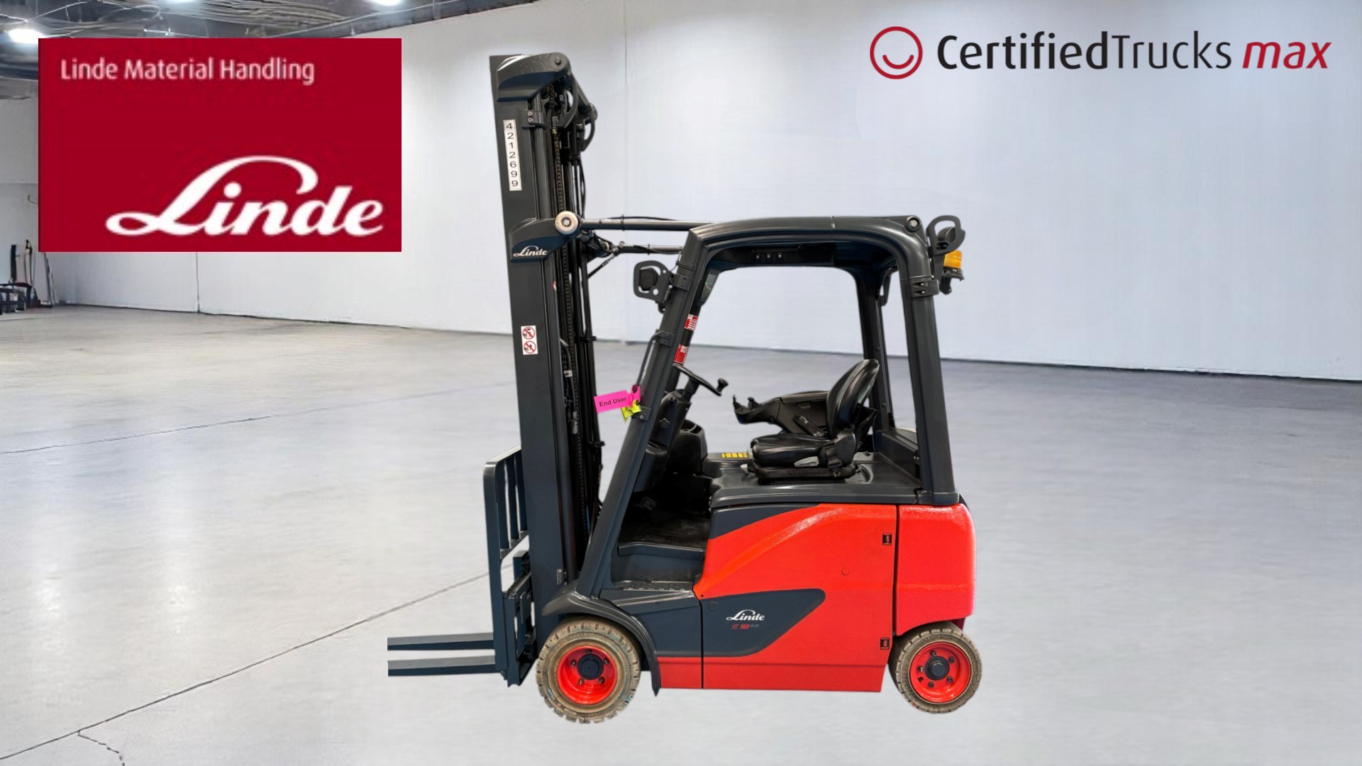 Linde Certified Used MAX Forklift E18 PH EVO - 2019 - 4524 hrs Linde Certified Used MAX Forklift E18 PH EVO - 2019 - 4524 hrs